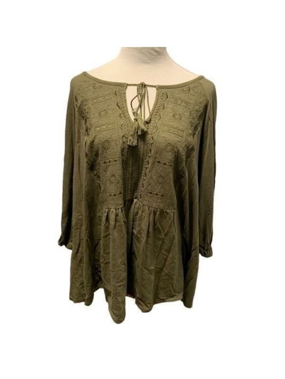 New! Jane & Delaney Army Green Tunic Top Sz 3X